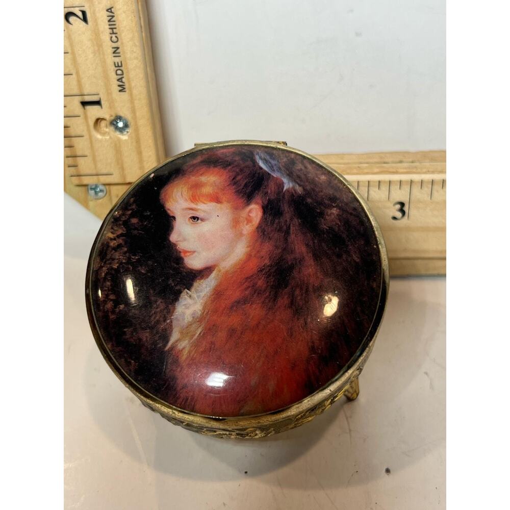 Vintage Renoir Art Trinket Box Japan Gold Tone Jewelry Holder Vanity Decor